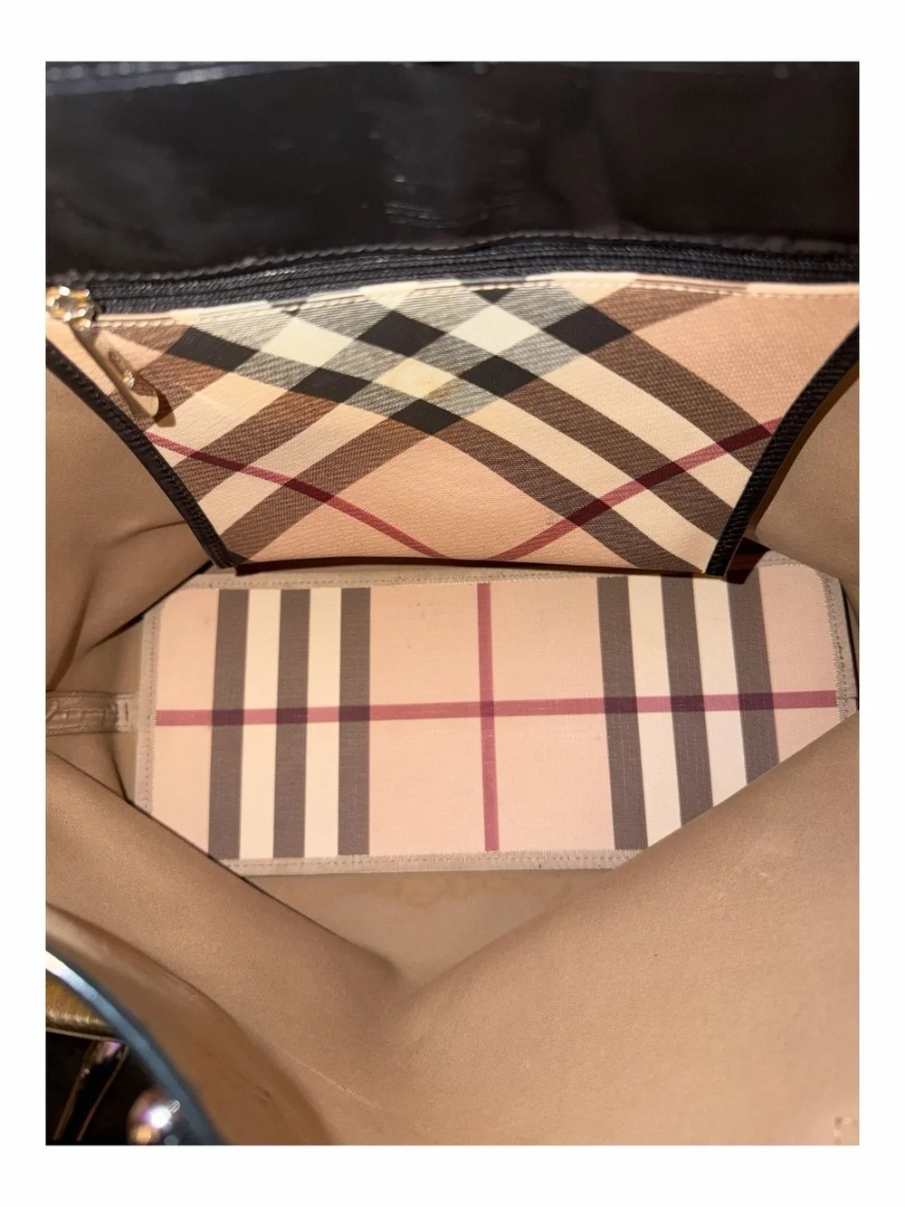 BURBERRY Haymarket Check Canvas & Black Leather Trim Tote Bag